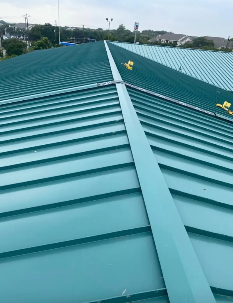 Green commercial metal roof ridge and valley for Metal Roof Repair in Bakersfield